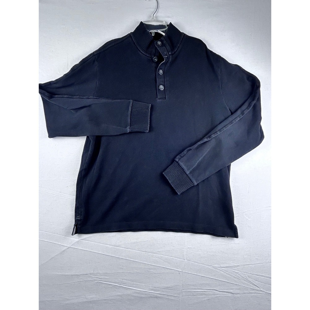 Hugo Boss MensXL Black Mock Neck Quarter Button Pullover Long Sleeve Shirt Regul